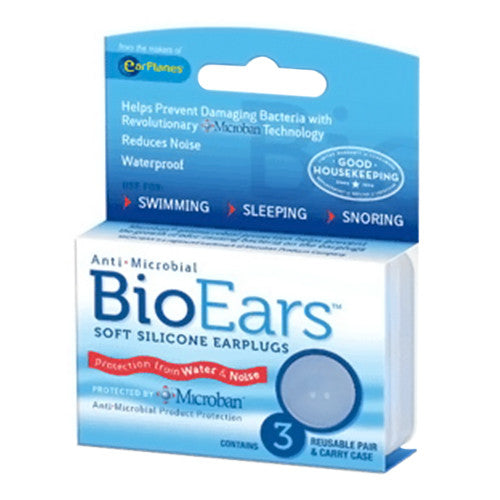 Cirrus Healthcare Bioears Antimicrobial Soft Silicone Earplugs For Noise Reduction - 3 Pairs